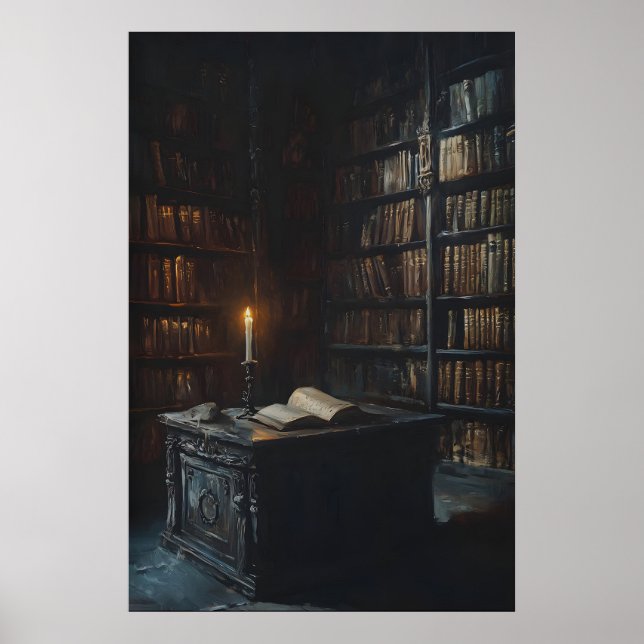 Candlelit Gothic Library Art, Dark Academia  Poster (Vorne)
