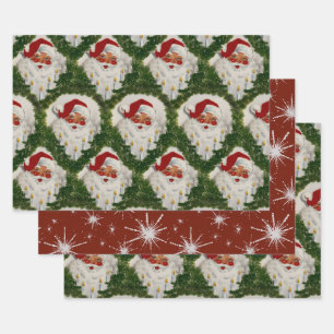 Candlelit Joy Vintag Santa Claus Geschenkpapier Set
