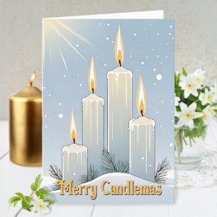Candlemas Wiccan Imbolc Snowy Sonnenschein Kerzen Feiertagskarte