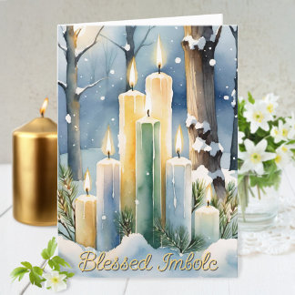 Candlemas Wiccan Imboli Snowy Forest Candles Feiertagskarte