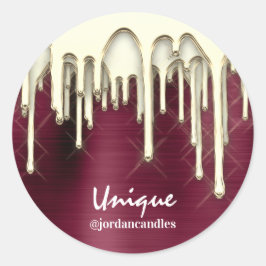 Candles Small BusIness Name Gold Tropfen Burgund Runder Aufkleber