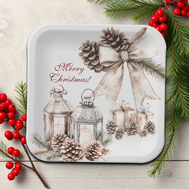 Candles Snow Pine Cones Weihnachten Pappteller (Von Creator hochgeladen)