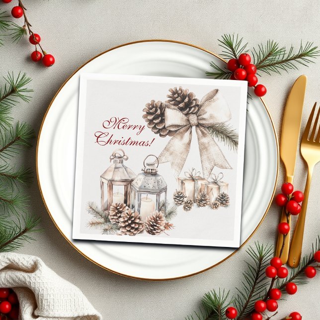 Candles Snow Pine Cones Weihnachten Serviette (Von Creator hochgeladen)