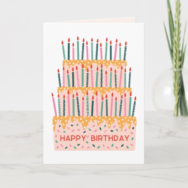 Candles tiered cake illustration birthday card karte (Vorderseite)