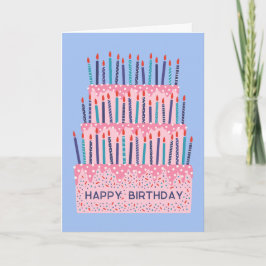 Candles tiered cake illustration birthday card karte