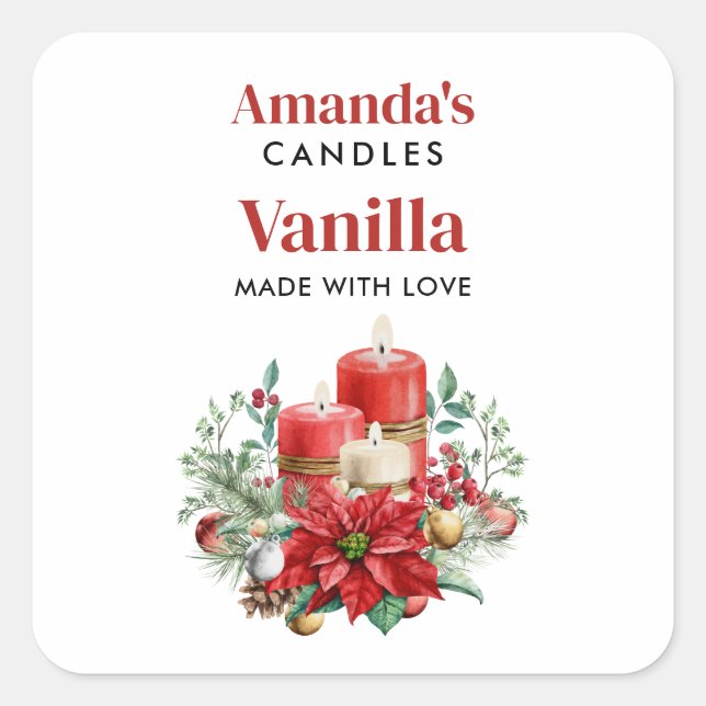 Candles und Poinsettia Bouquet Candle Crafting Quadratischer Aufkleber (Vorderseite)