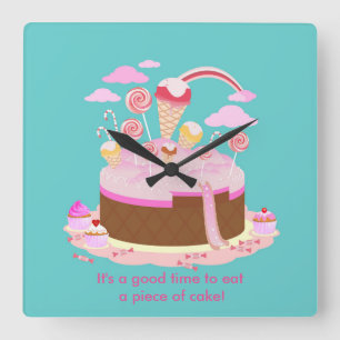 Candy and chocolate cake for birthday party quadratische wanduhr