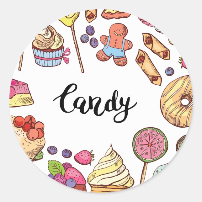 Candy and Dessert Doodles Sweet Leckereien Muster Runder Aufkleber (Vorderseite)