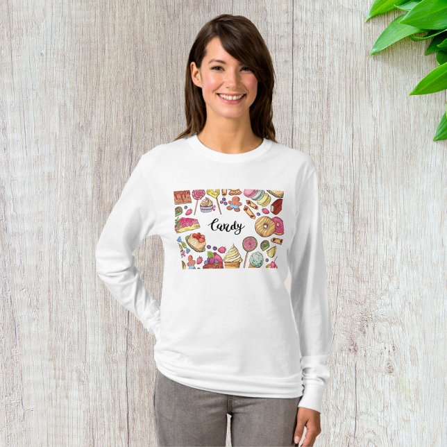 Candy and Dessert Doodles Sweet Leckereien Muster T-Shirt (Von Creator hochgeladen)