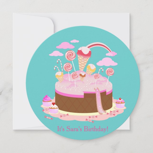 Candy and Schokoladenkuchen Geburtstagsfeier Einladung (Vorderseite)