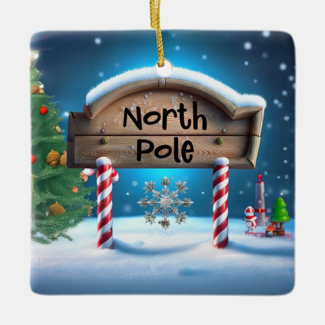 Candy And Wooden Christmas Sign Keramikornament (Vorderseite)