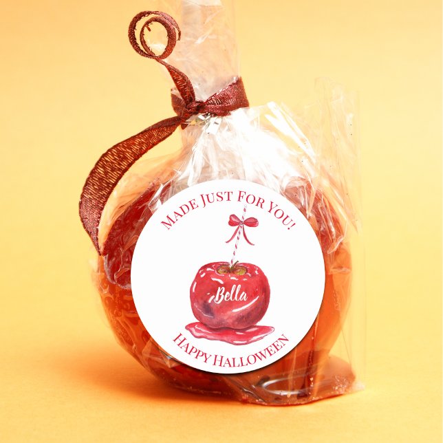 Candy Apple Happy Halloween Runder Aufkleber (Add this beautiful watercolor with your child's name to make it extra special. )