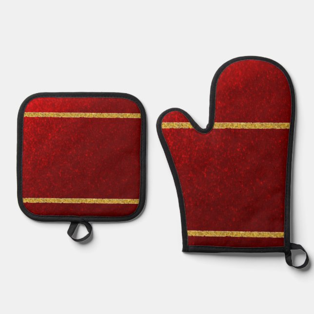 Candy Apples Rot Gold  Ofenhandschuh & Topflappen-Set (Vorderseite)