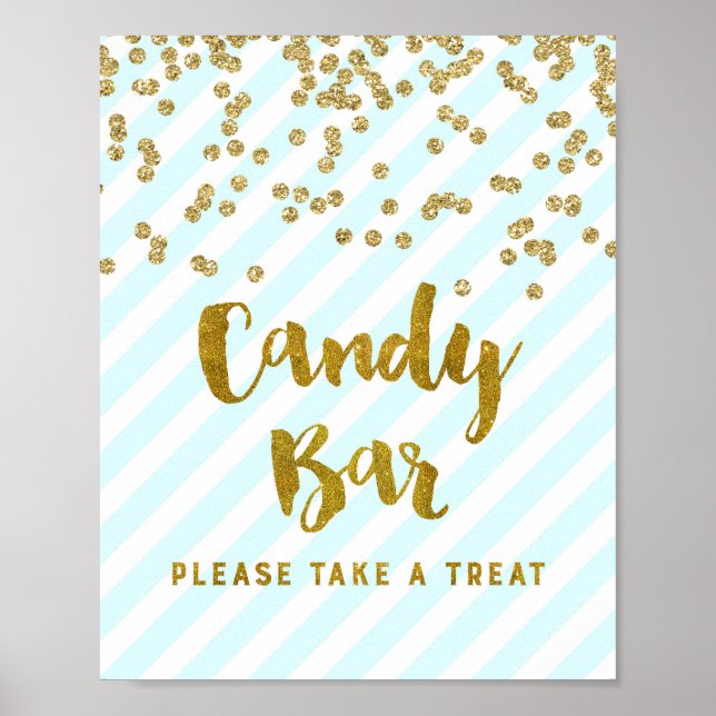 Candy Bar Baby Dusche Blaue Streifen signieren Poster (Vorne)