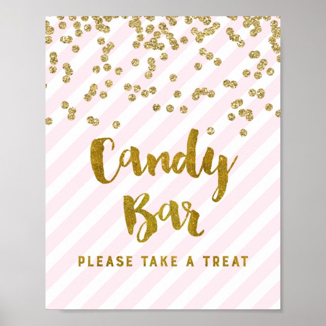 Candy Bar Baby Dusche Schild Rosa Streifen (Vorne)
