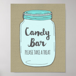 Candy Bar Baby Shower Sign Blue Mason Jar Burlap Poster