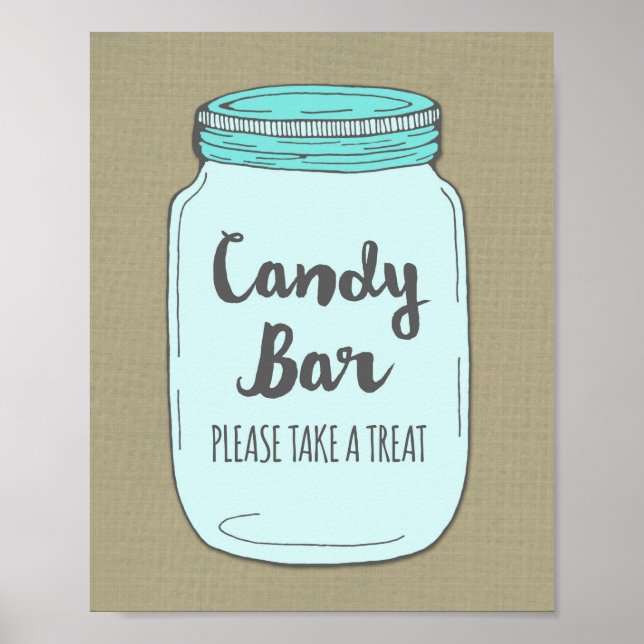 Candy Bar Baby Shower Sign Blue Mason Jar Burlap Poster (Vorne)