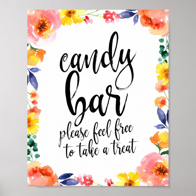 Candy Bar Floral Script 8x10 Wedding Sign Poster (Vorne)
