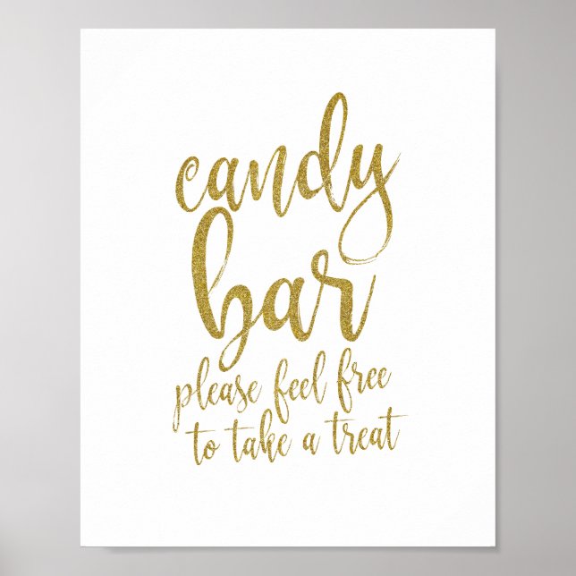 Candy Bar Gold Glitzer Script 8x10 Wedding Sign Poster (Vorne)