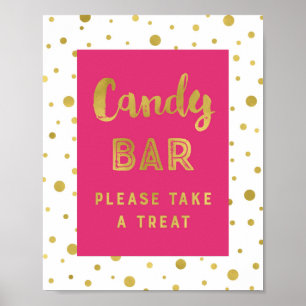 Candy Bar Hochzeitsschild Hot Pink Gold Streifen Poster