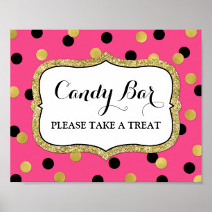 Candy Bar Hochzeitsschild Rosa Schwarz Gold Konfet Poster