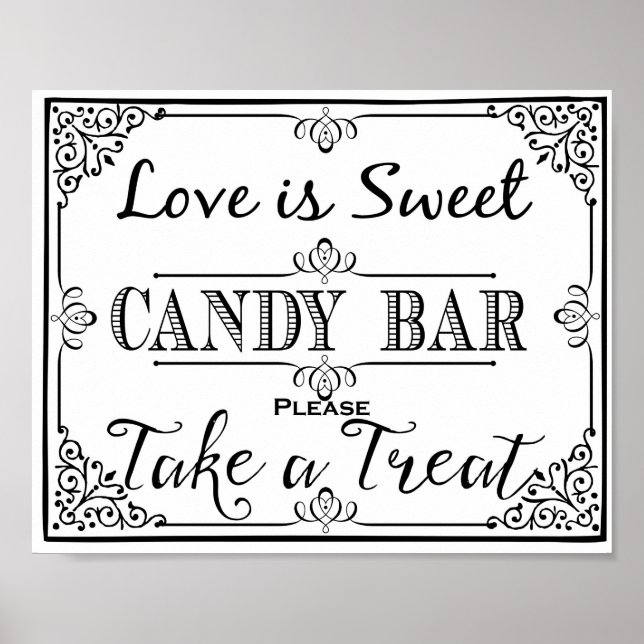 Candy Bar sign elegante schwarze Hochzeit oder Par Poster (Vorne)