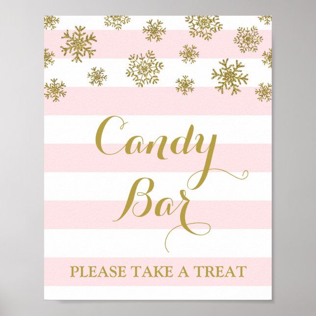 Candy Bar Sign Pink Streifen Gold Schnee Poster (Vorne)