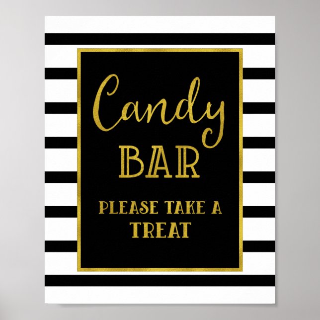 Candy Bar Wedding oder Dusche Sign Gold Black Stri Poster (Vorne)