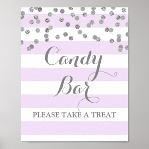 Candy Bar Wedding Sign Lila Strip Silver Poster