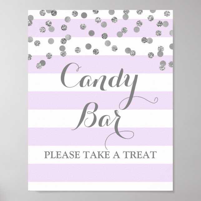 Candy Bar Wedding Sign Lila Strip Silver Poster (Vorne)