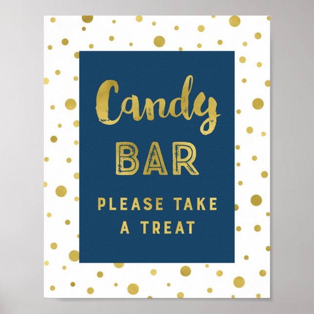 Candy Bar Wedding Sign Navy Blue Streifen Poster (Vorne)