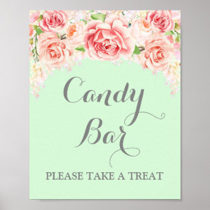 Candy Bar Wedding Sign Pink Aquarell Blumenminze Poster
