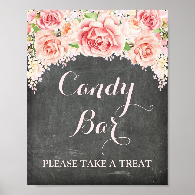 Candy Bar Wedding Sign Pink Aquarell Chalkboard Poster (Vorne)
