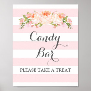 Candy Bar Wedding Sign Pink Blume Streifen Poster