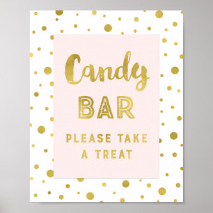 Candy Bar Wedding Sign Pink Gold Streifen Poster