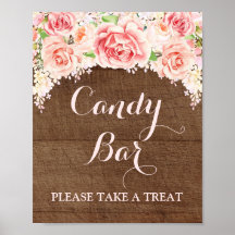 Candy Bar Wedding Sign Pink Wasserfarbe Holz