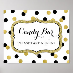 Candy Bar Wedding Sign White Black Gold Confetti Poster