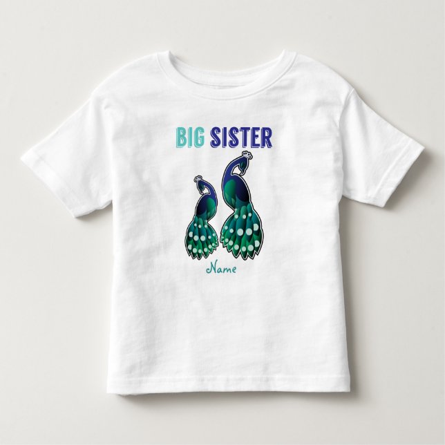 Candy Big Sister Peacock Personalisiert lernen Kleinkind T-shirt (Vorderseite)