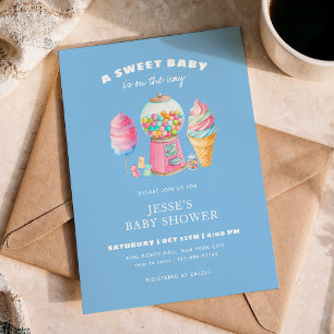 Candy Blue Eine süße Babyparty ist auf dem Weg Einladung