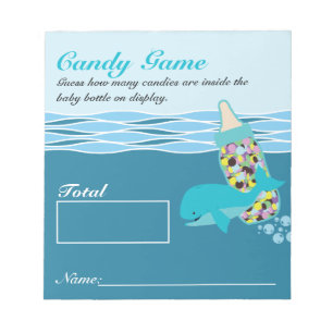 Candy Bottle Guessing Game, M&M, Whale Baby Dusche Notizblock