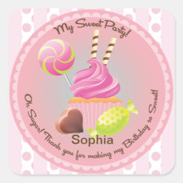 Candy Buffet Girl's Gastgeschenk Geburtstagsticker Quadratischer Aufkleber