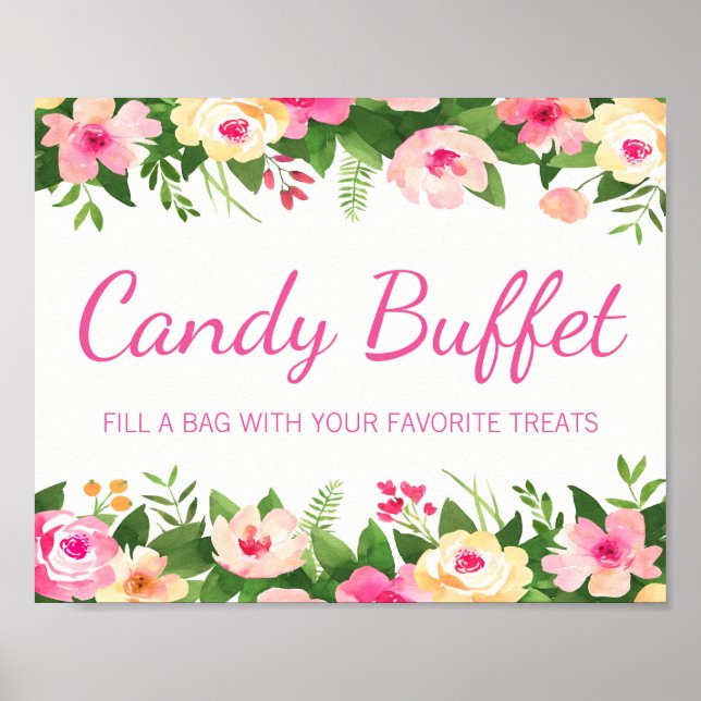Candy Buffet Pink Blumenspeck Babydusche Zeichen Poster (Vorne)