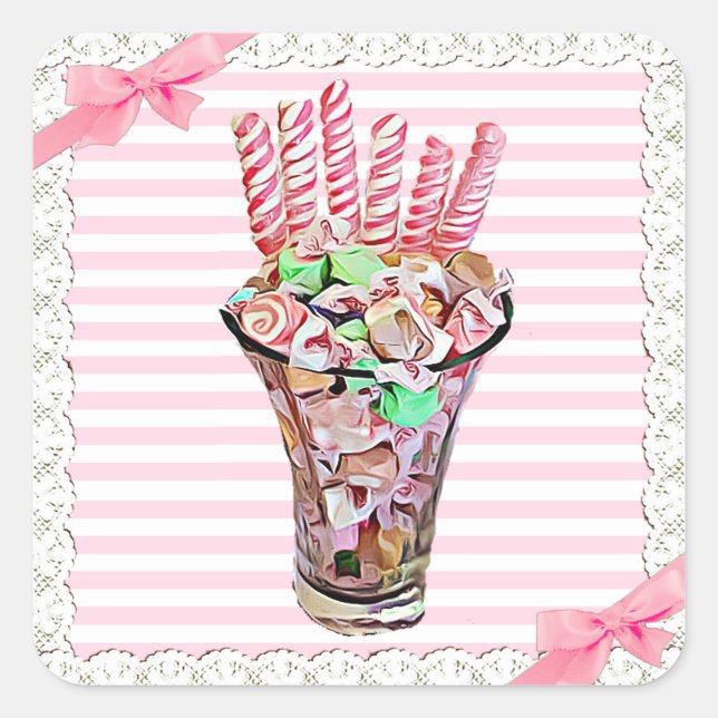 Candy Buffet Pink Bow Whimsical Stickers (Vorderseite)