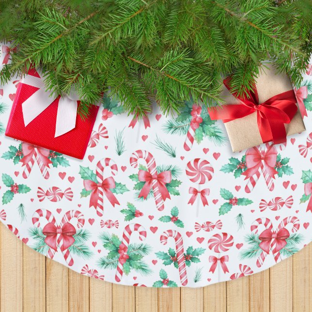 Candy Candy Candy und Peppermint Candy Polyester Weihnachtsbaumdecke (Watercolor Candy Canes and Peppermint Candy Brushed Polyester Tree Skirt)