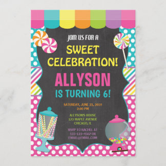 Candy Candyland Regenbogen Geburtstagsmädchen Einladung