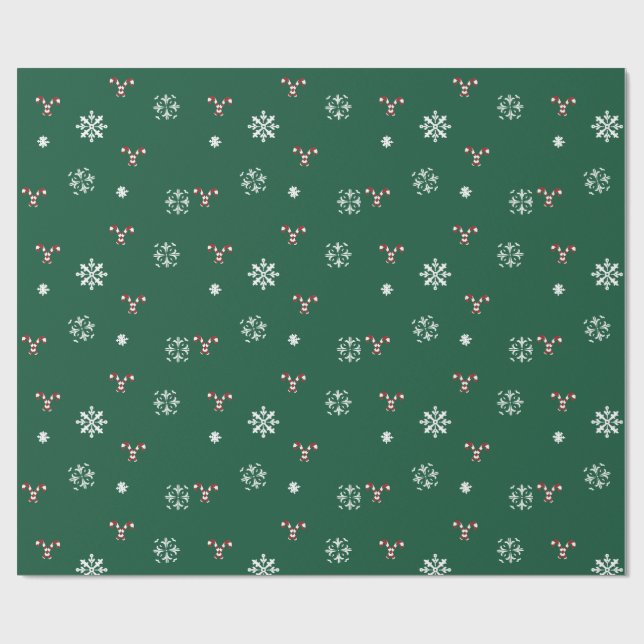 Candy Cane and Snowflakes Wrapping Paper Geschenkpapier (Flach)