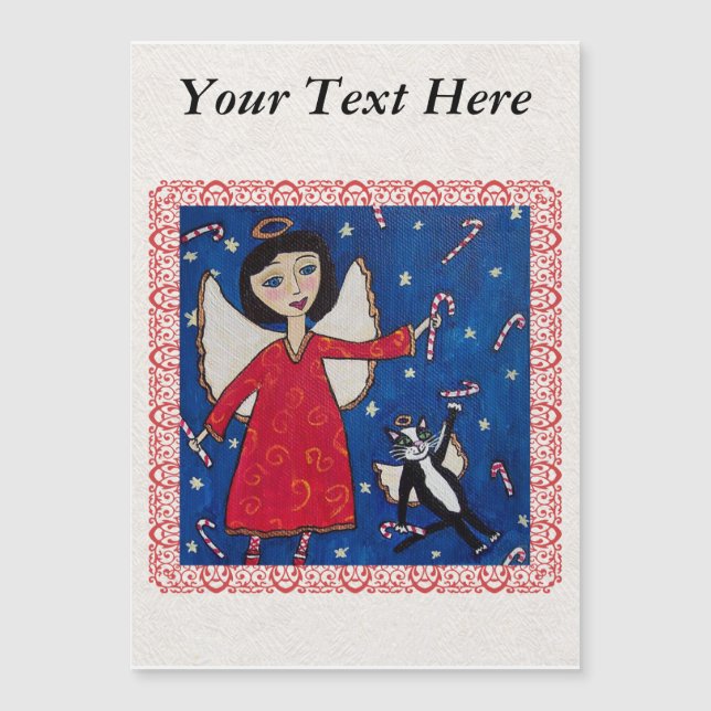 Candy Cane Angel Cat Christmas Folklore Art Magnetkarte (Vorderseite)
