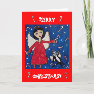 Candy Cane Angel und Cat Christmas Card Feiertagskarte