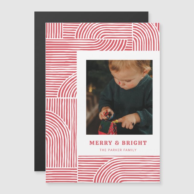 Candy Cane Arches Modern Holiday Foto Card Magneteinladung (Vorne/Hinten)