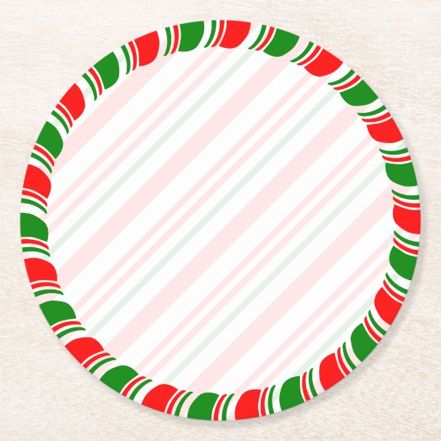 Candy Cane Border Christmas Blank Custom Runder Pappuntersetzer (Vorderseite)